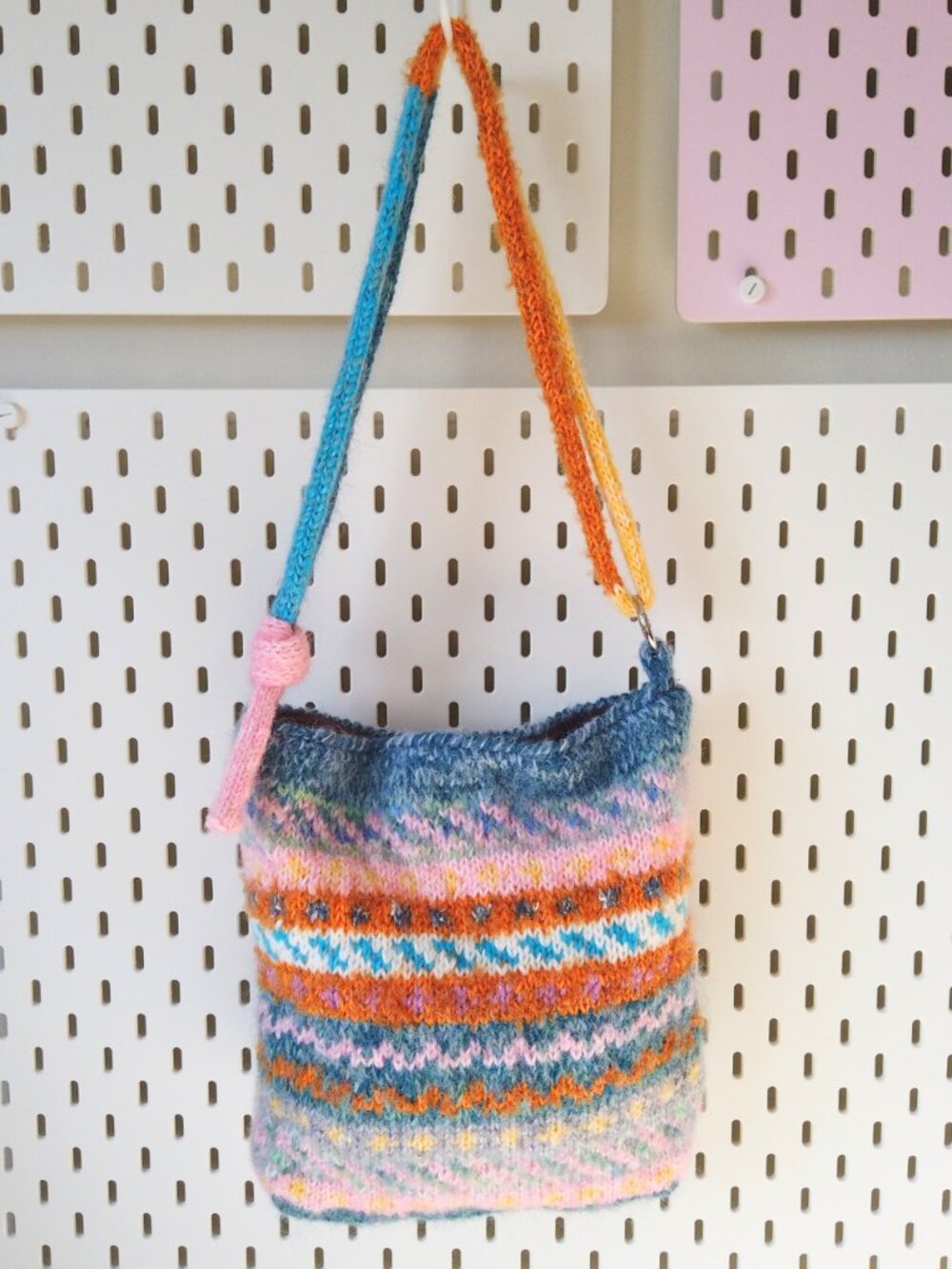 Handknitted Fair Isle Pattern Knit Wool Bag